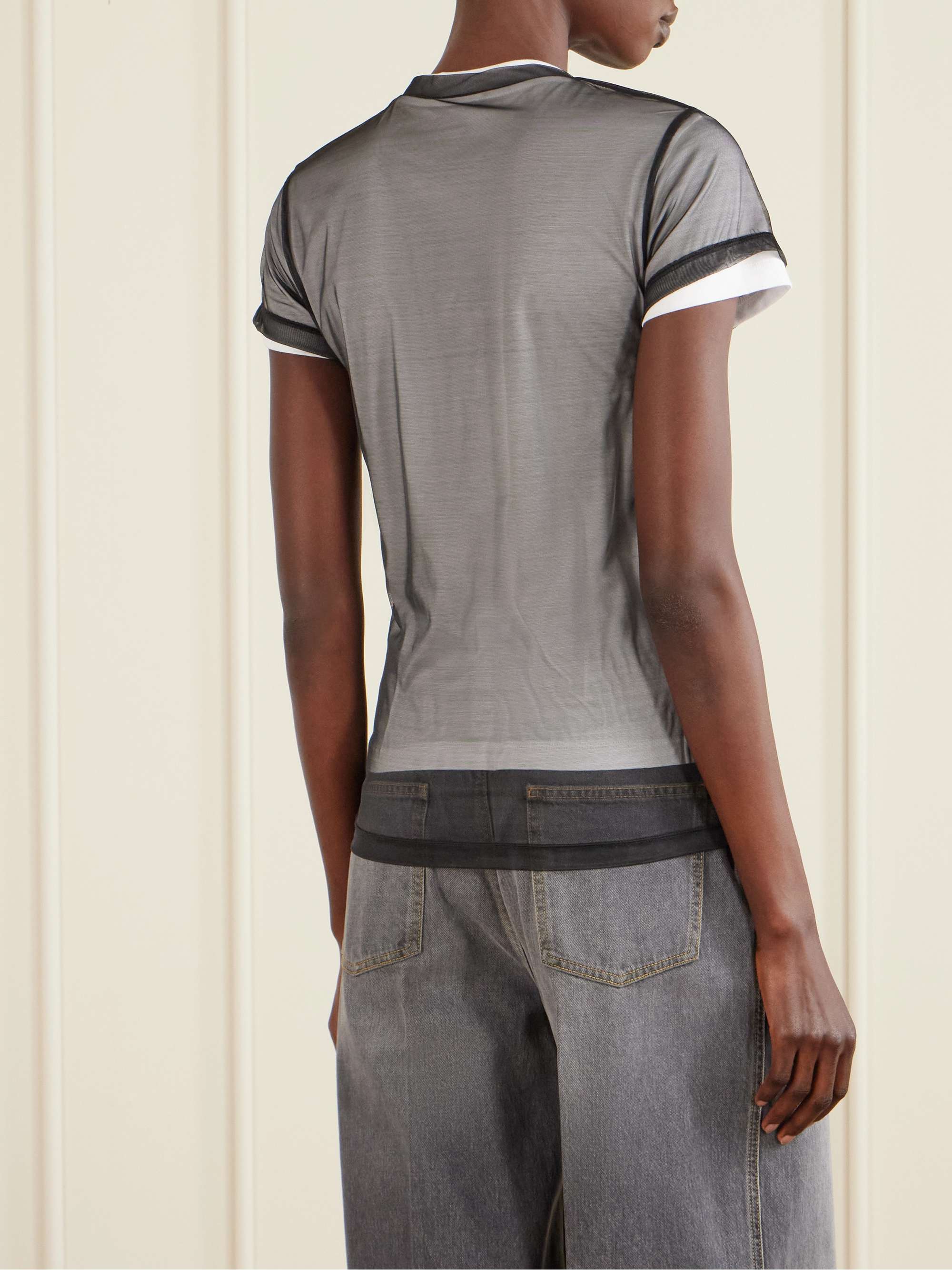 GUCCI Layered printed tulle and cotton and modal-blend jersey T
