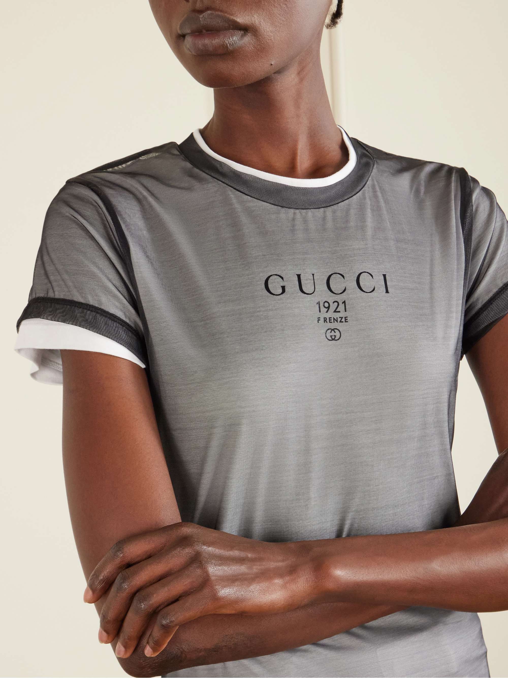 GUCCI Layered printed tulle and cotton and modal-blend jersey T