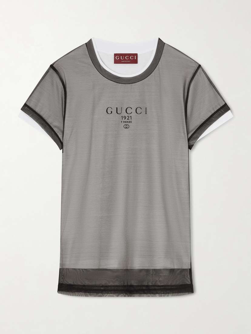 Gucci Layered Printed Tulle And Cotton And Modal-blend Jersey T-shirt