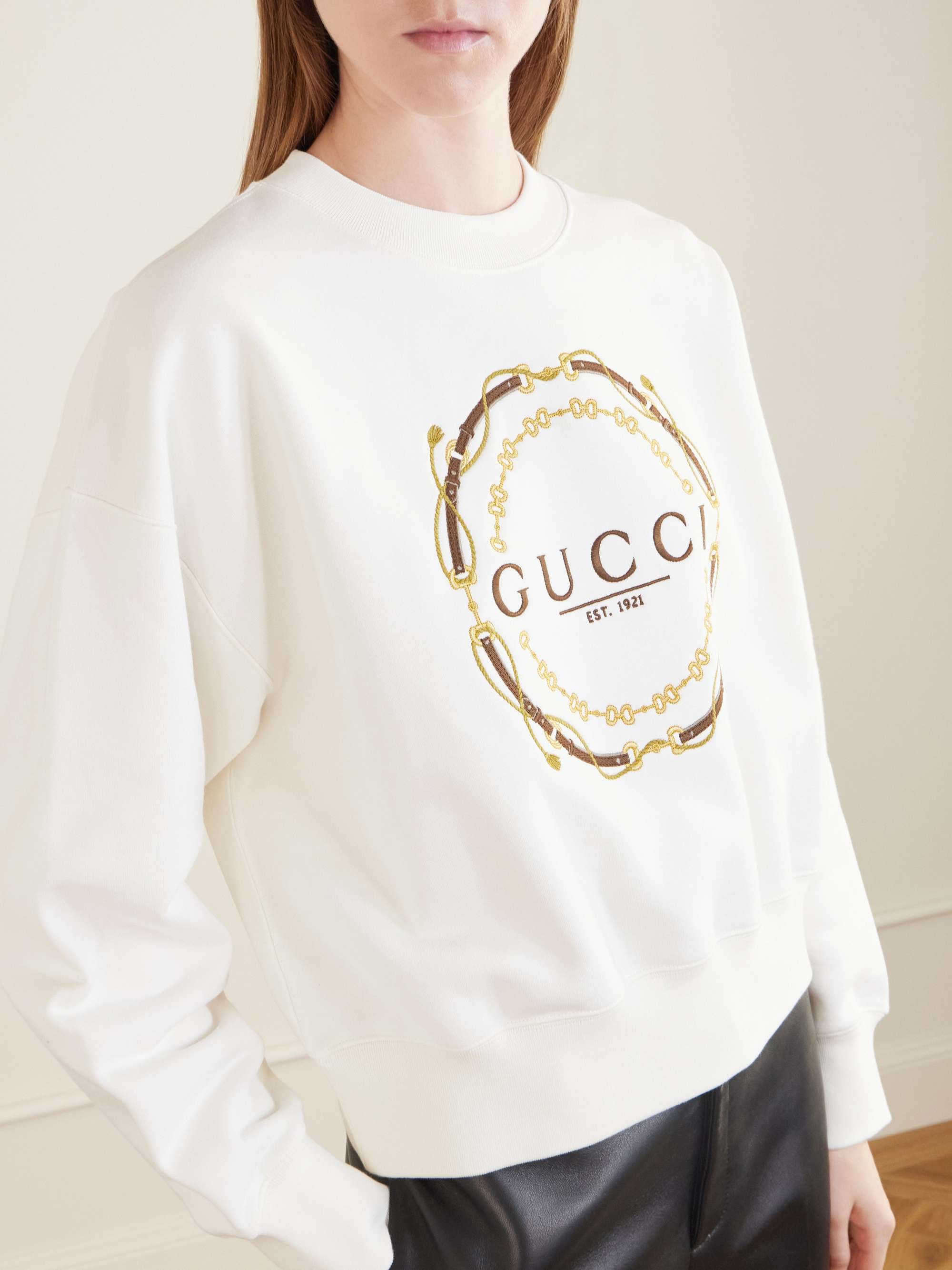 GUCCI Embroidered printed cotton-jersey sweatshirt | NET-A-PORTER
