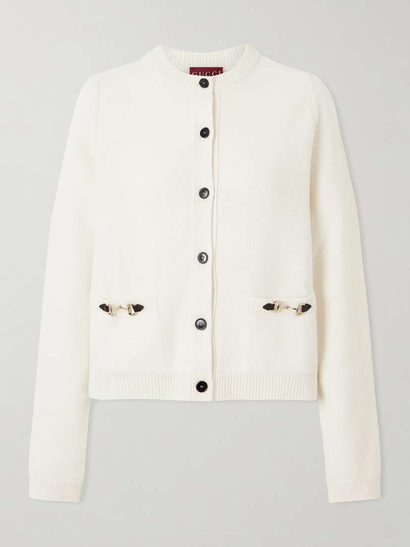 Gucci Horsebit-embellished Leather-trimmed Wool And Cashmere-blend Cardigan