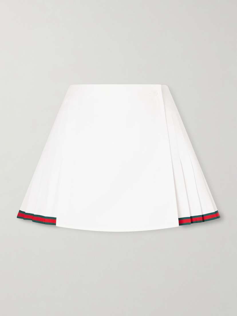Gucci Webbing-trimmed Pleated Cotton-poplin Mini Skirt