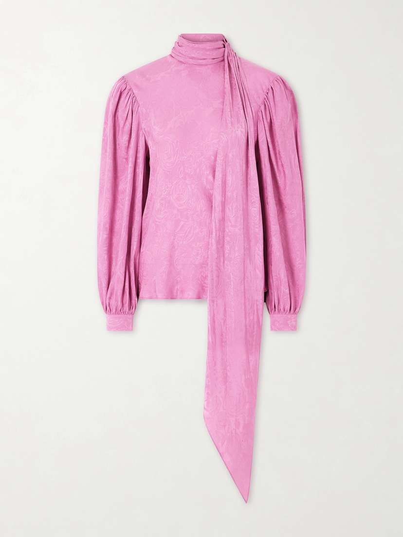 Gucci Tie-detailed Floral-jacquard Satin-crepe Blouse