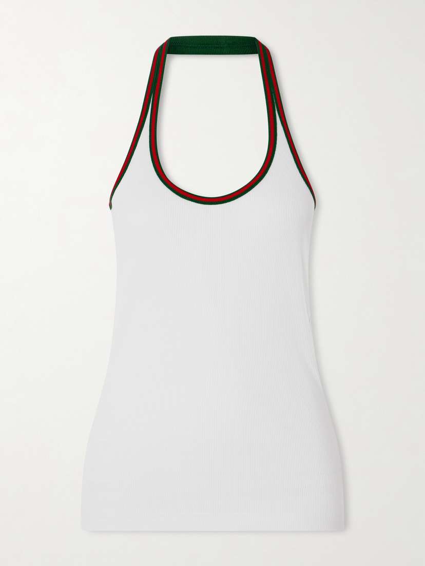 Gucci Striped Ribbed Cotton-blend Jersey Halterneck Tank