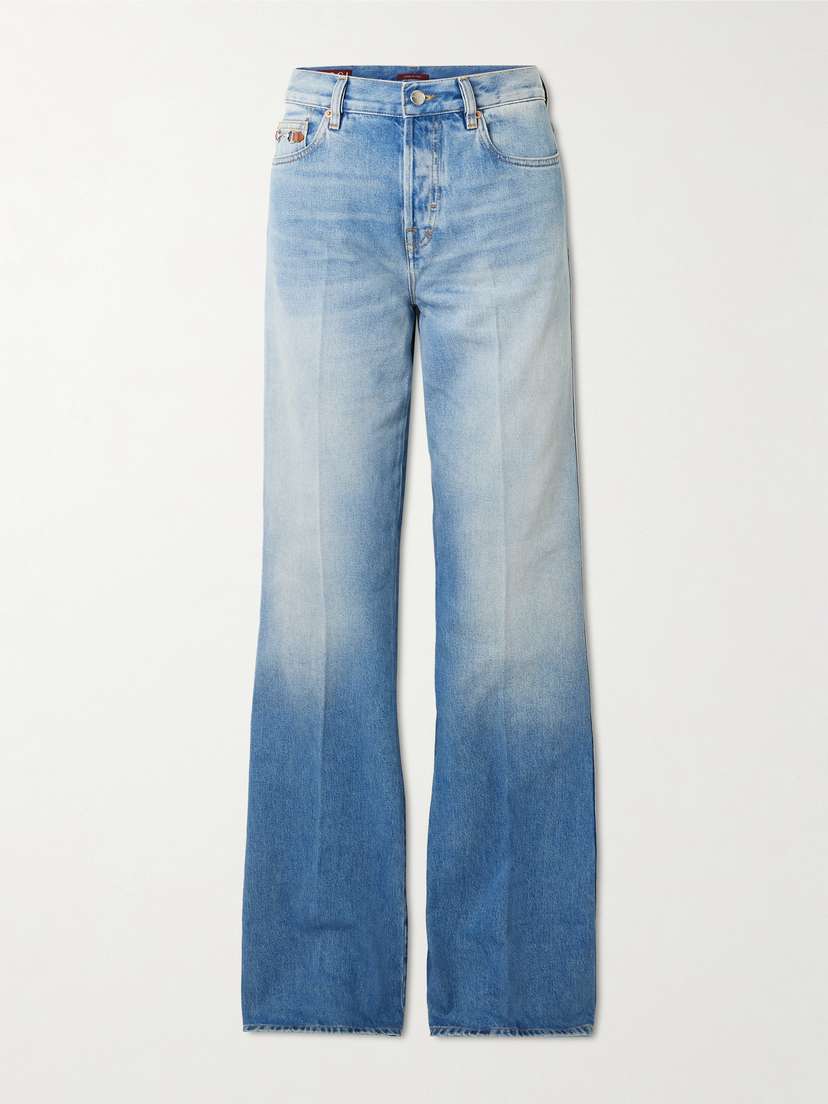Gucci Embellished Leather-trimmed Mid-rise Flared Jeans