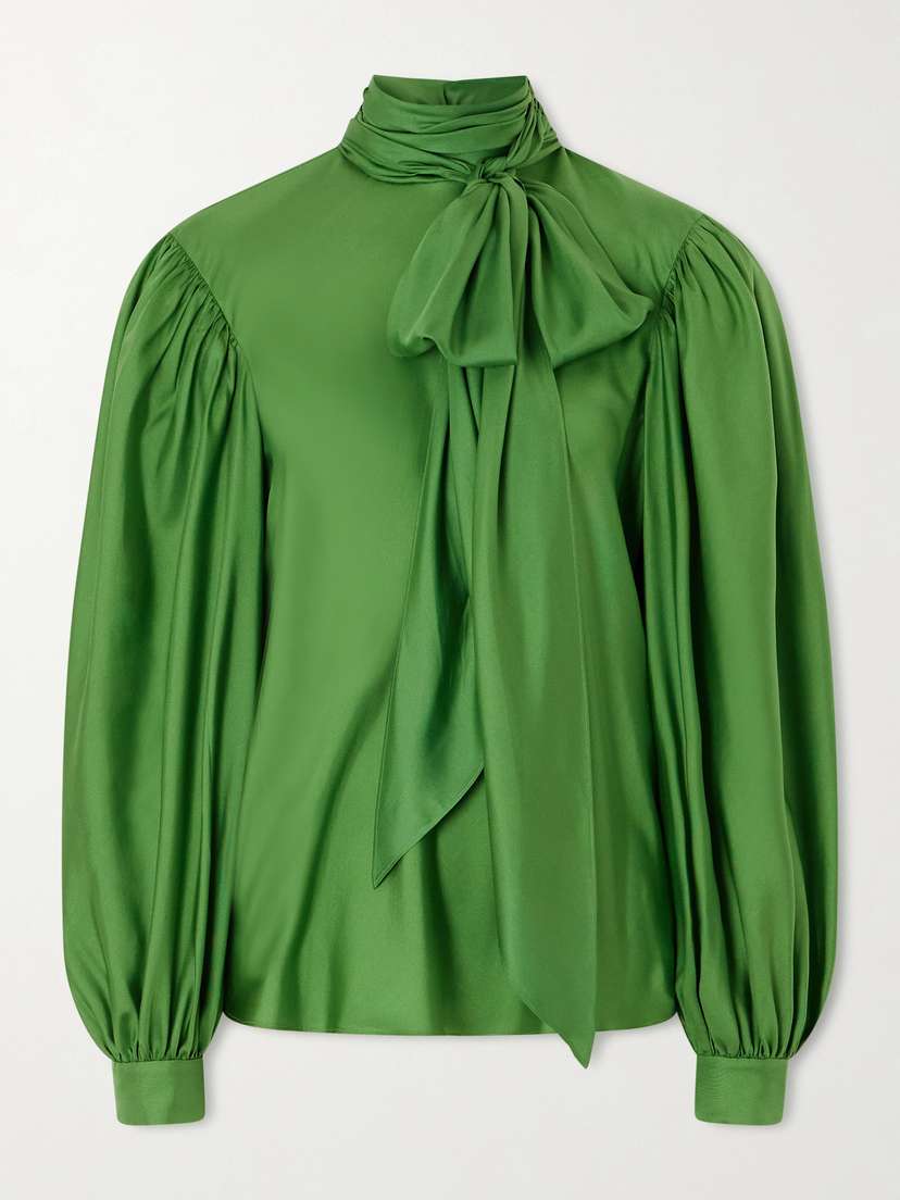 Gucci Tie-neck Draped Gathered Silk Satin-twill Blouse