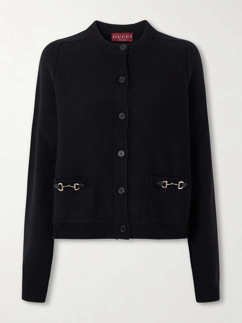 Gucci Horsebit-embellished Leather-trimmed Wool And Cashmere-blend Cardigan