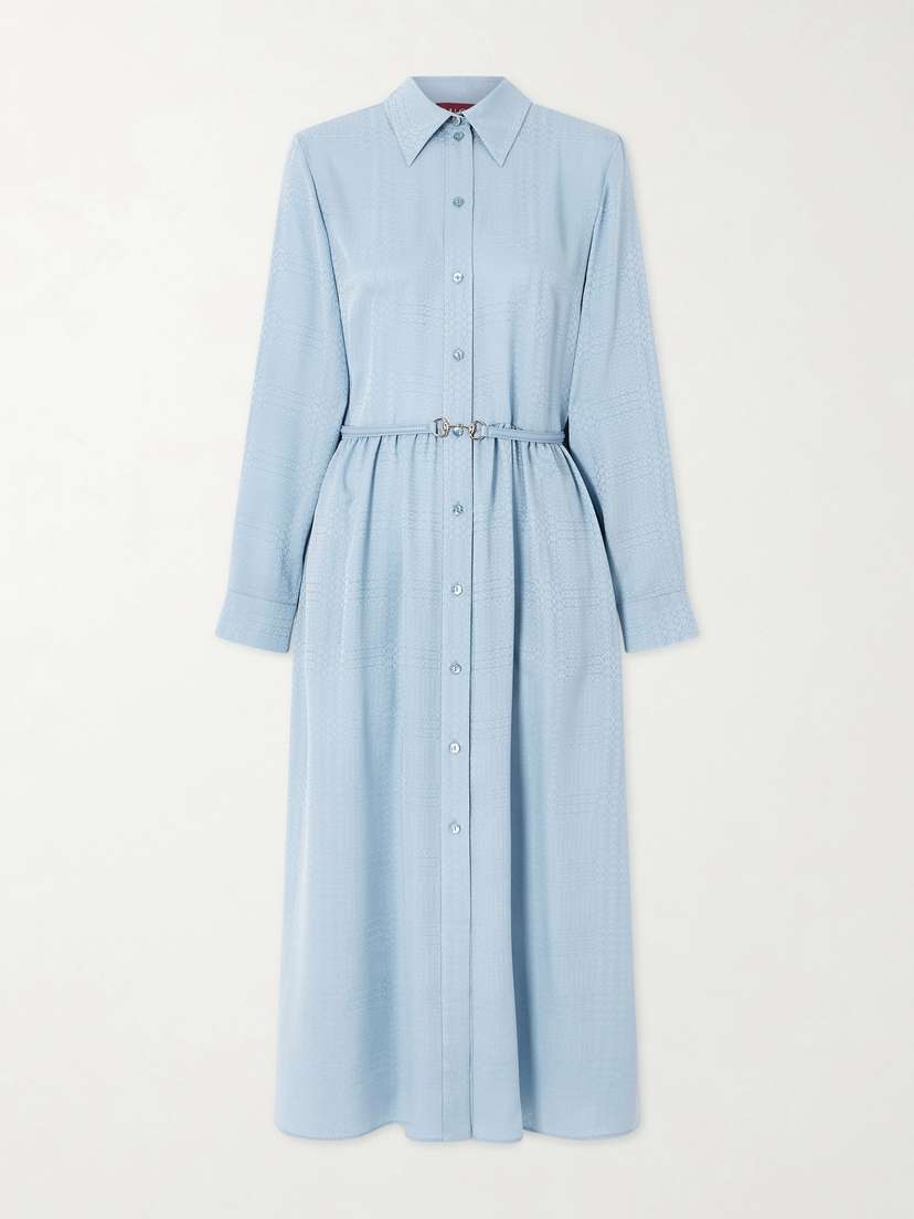 Gucci Belted Silk-satin Jacquard Shirt Dress