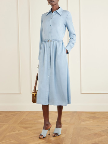 Gucci Belted silk-satin jacquard shirt dress
