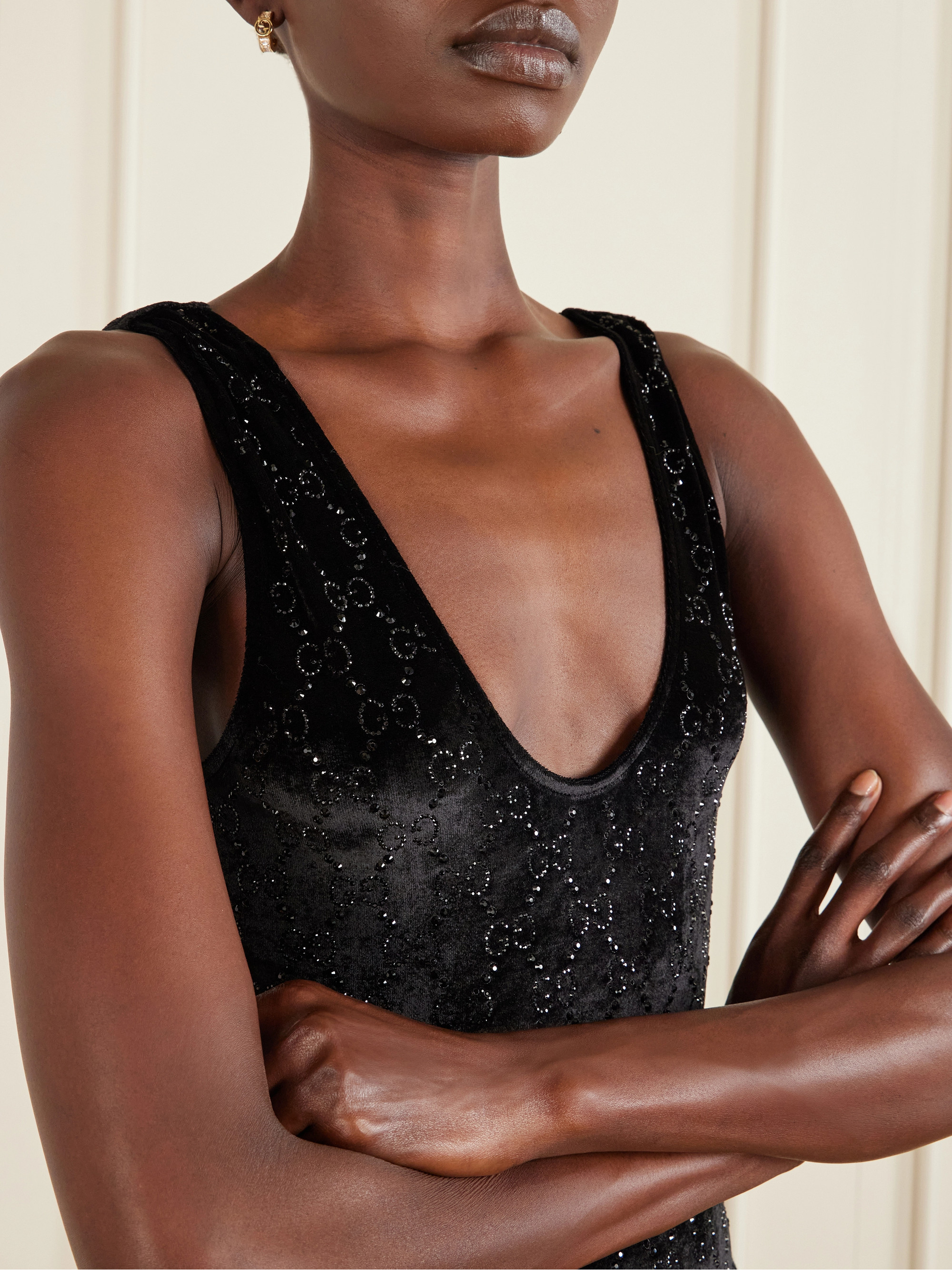 Gucci Crystal-embellished chenille-jacquard bodysuit