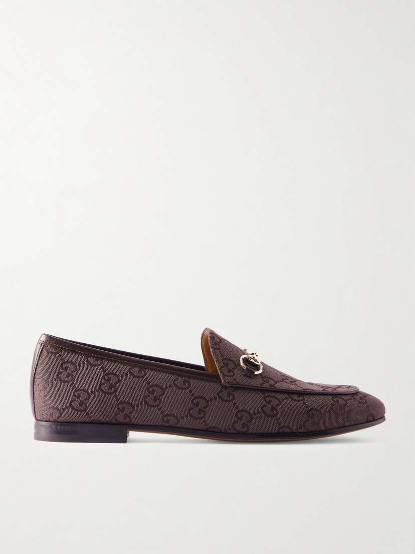 Gucci Jordaan Horsebit-detailed Leather-trimmed Canvas-jacquard Loafers