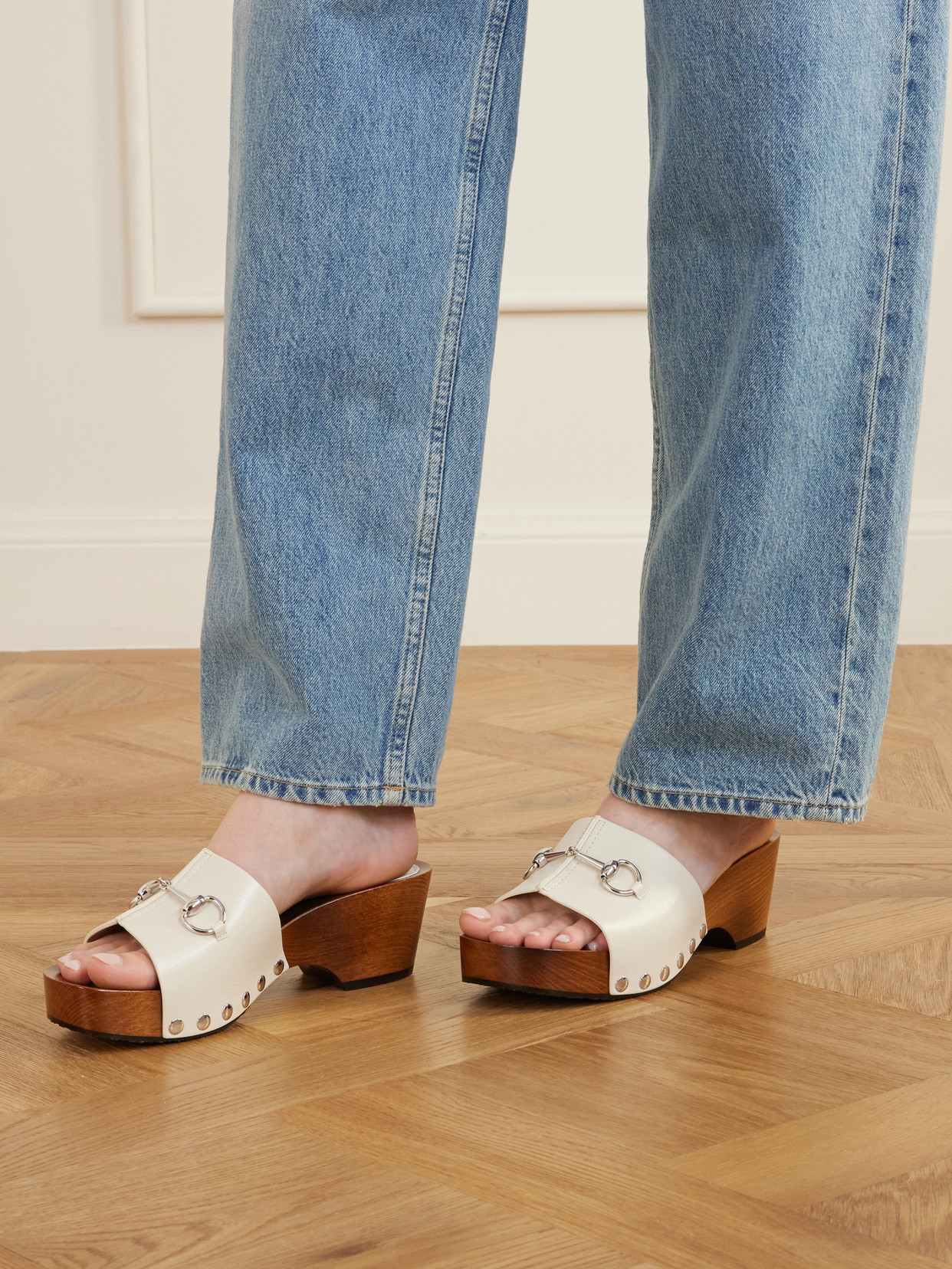 Embellished Leather Clogs