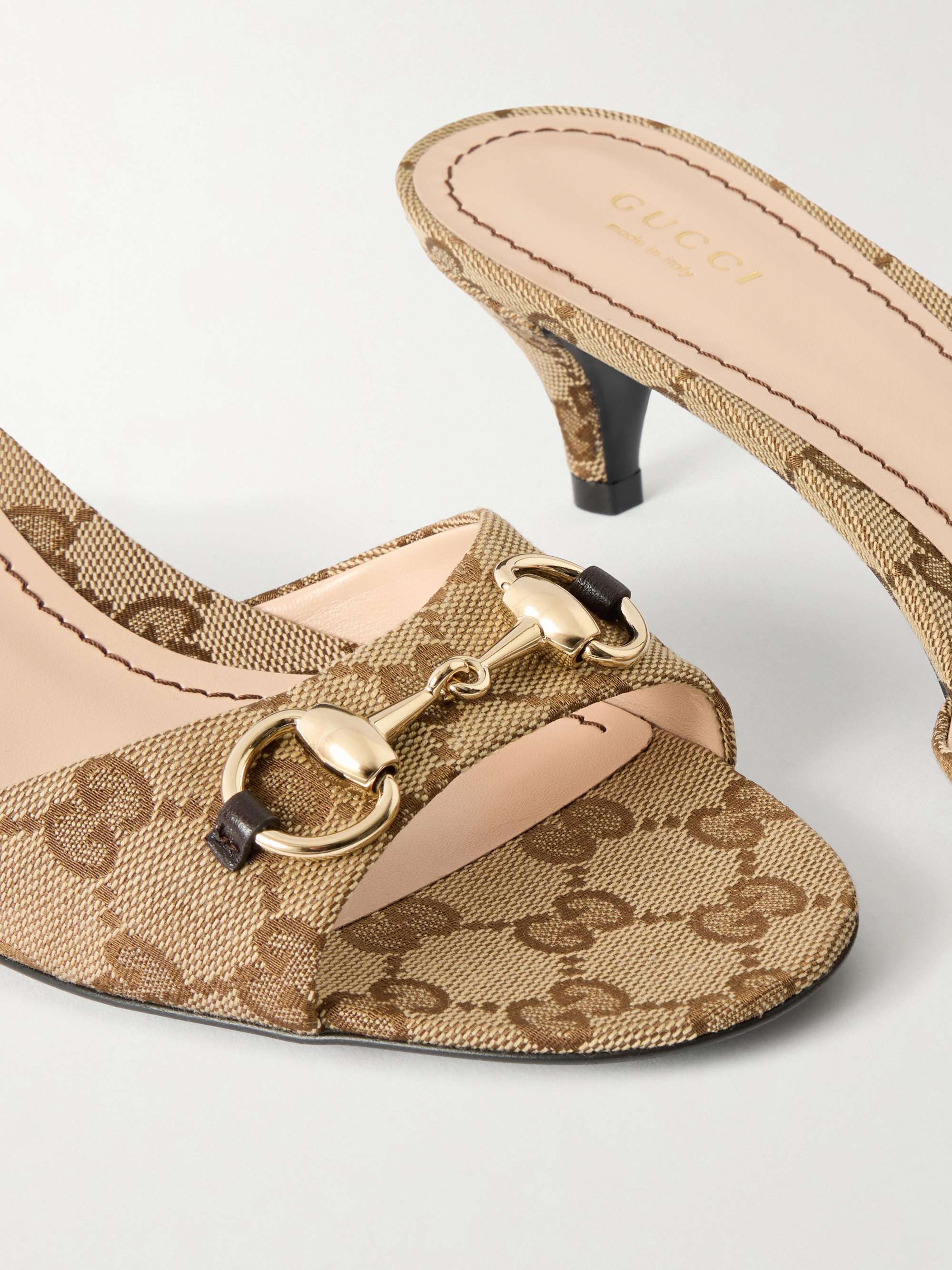 GUCCI Horsebit-embellished canvas-jacquard sandals | NET-A-PORTER