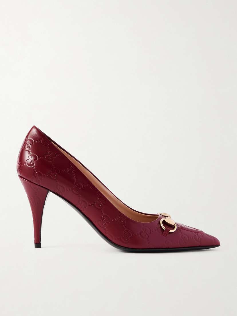 Gucci Horsebit-embellished Debossed Leather Pumps