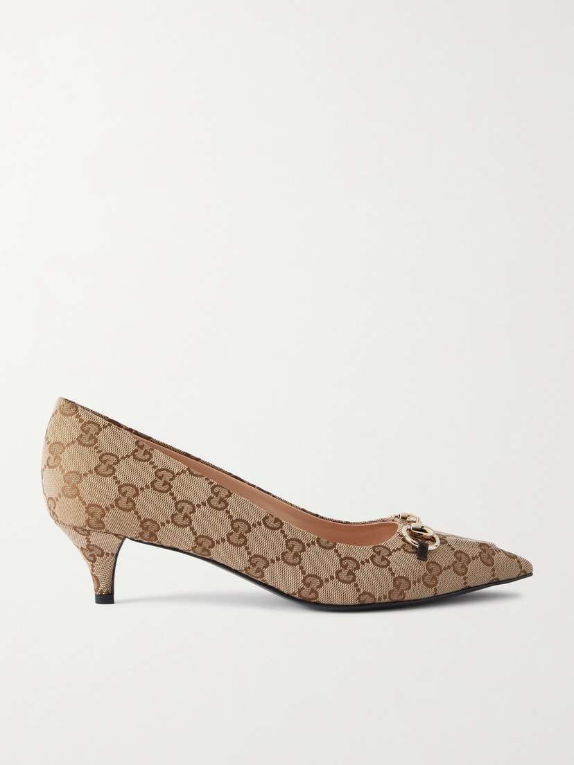 Gucci Horsebit-embellished Canvas-jacquard Pumps