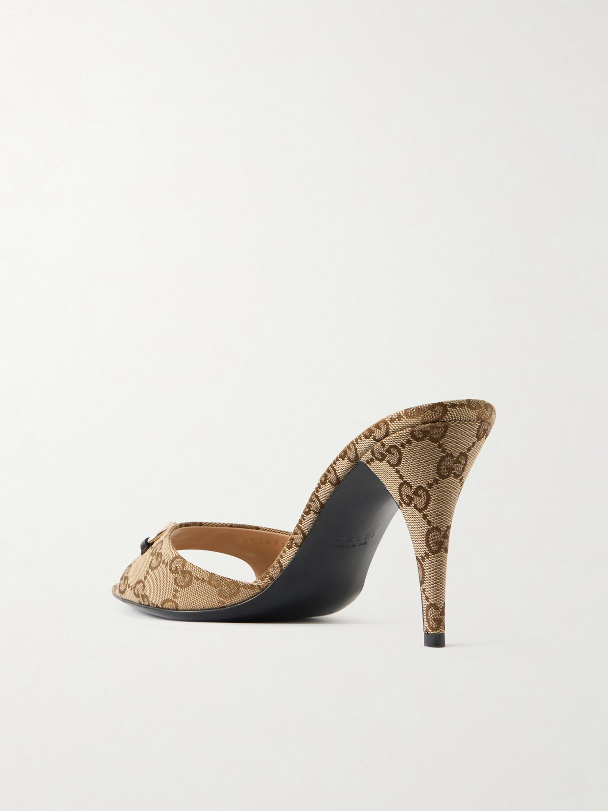 Horsebit-Embellished Canvas-Jacquard Mules