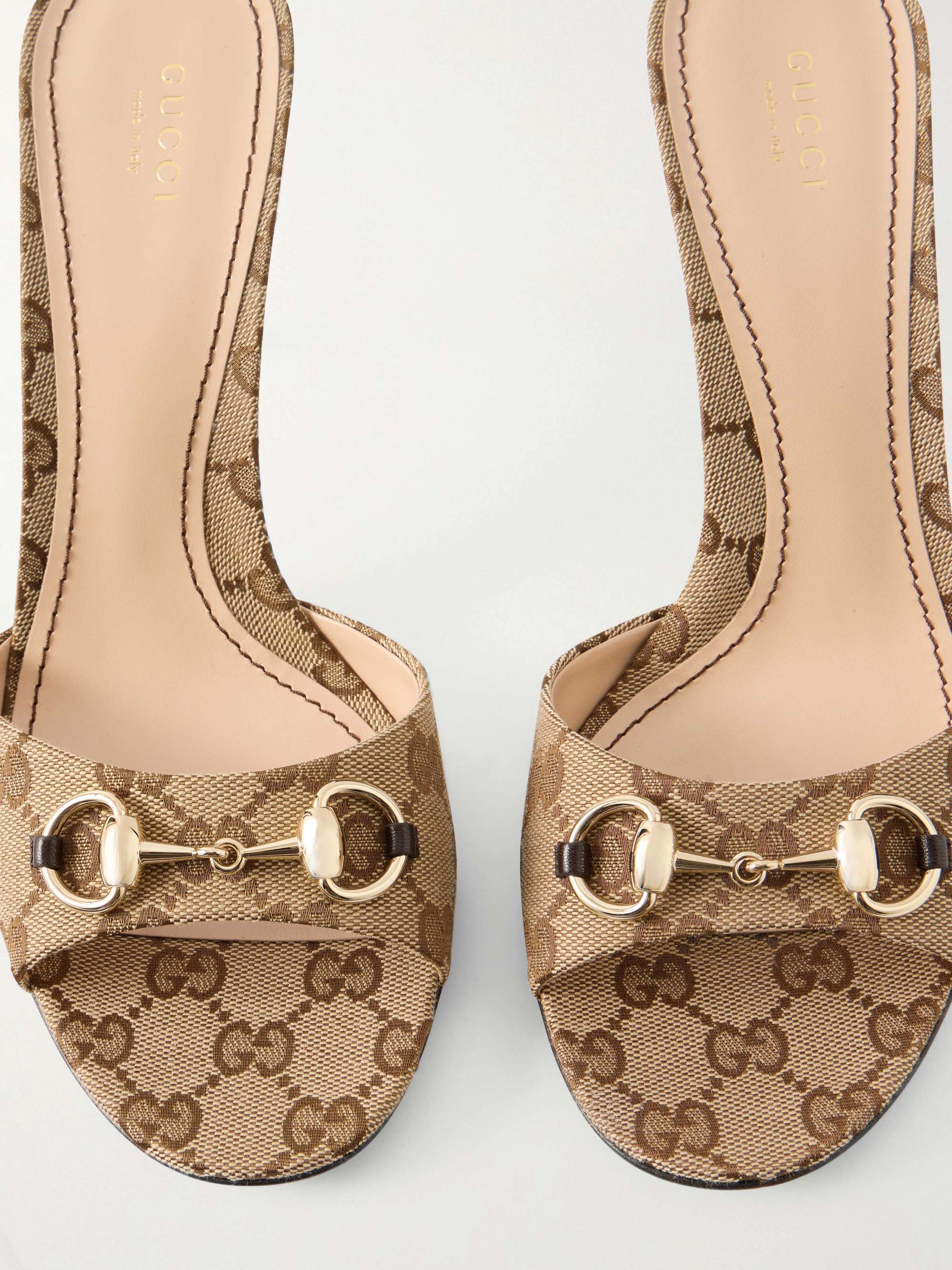 ☆GUCCI☆ハイヒール☆ミュール GUCCI Horsebit-embellished canvas-jacquard mules | NET-A-PORTER