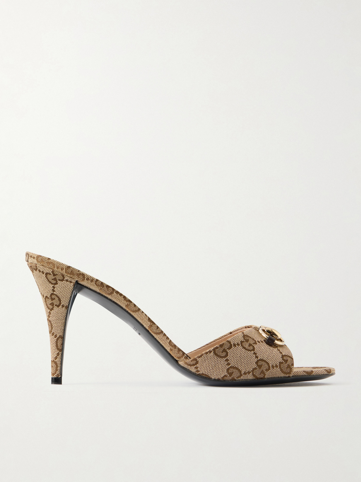 Horsebit-Embellished Canvas-Jacquard Mules