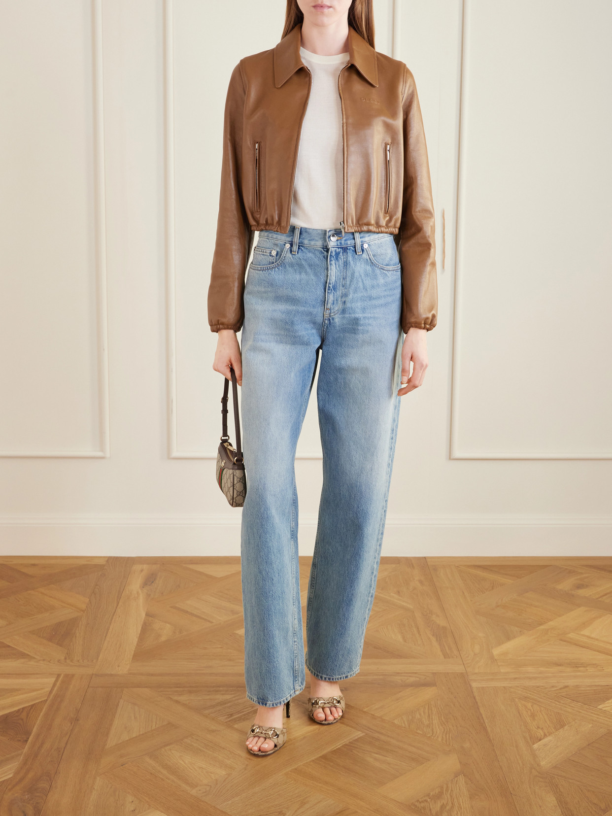 Horsebit-Embellished Canvas-Jacquard Mules