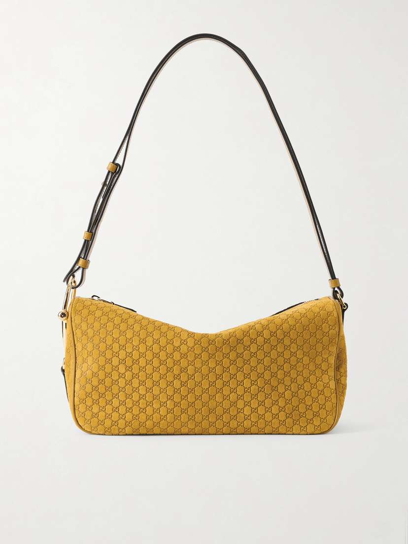 Gucci Horsebit-detailed Leather-trimmed Debossed Suede Shoulder Bag
