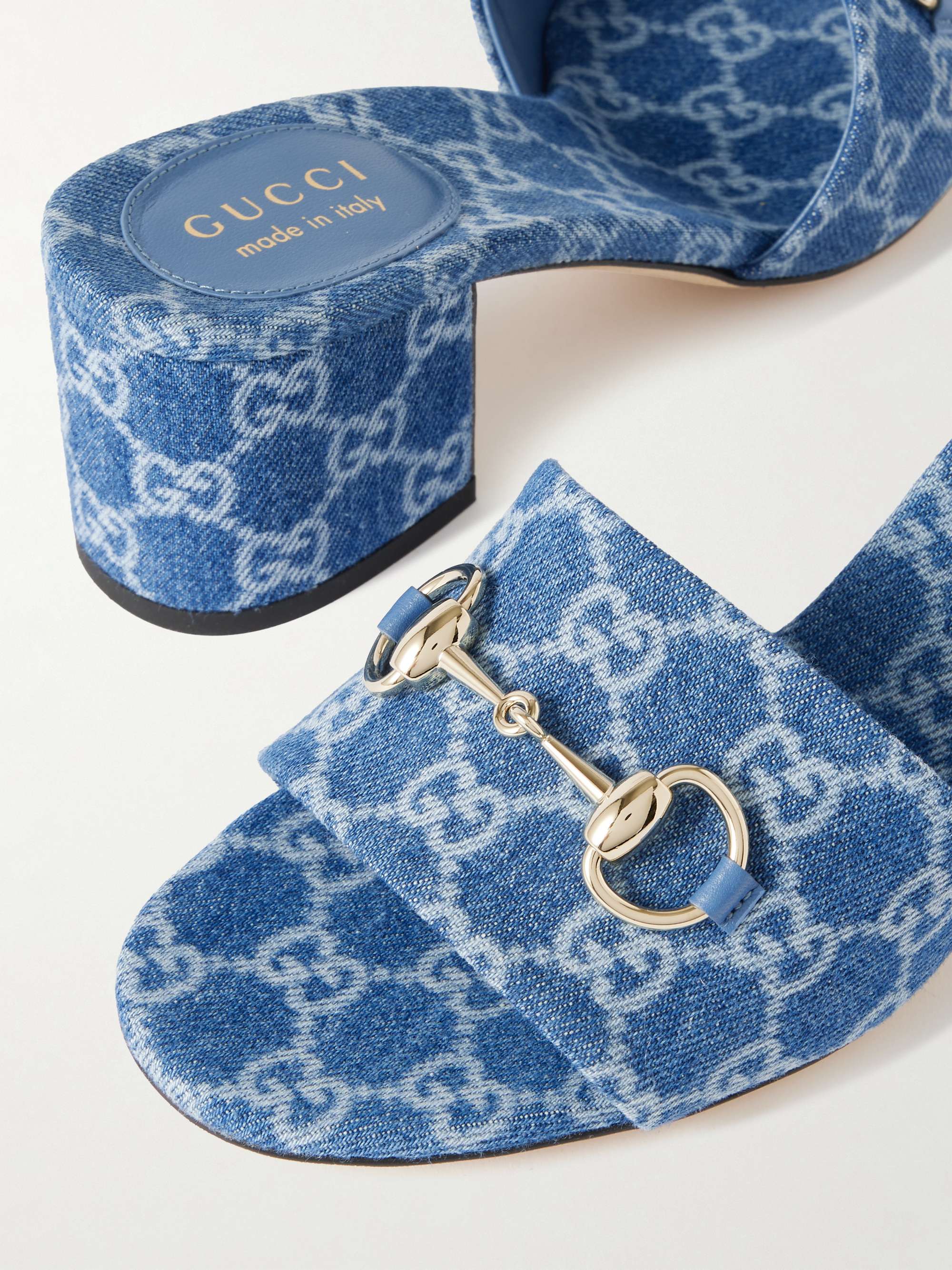 GUCCI エスパドリーユ　デニムウェッソール　ミュール GUCCI Horsebit-embellished logo-print denim mules | NET-A-PORTER