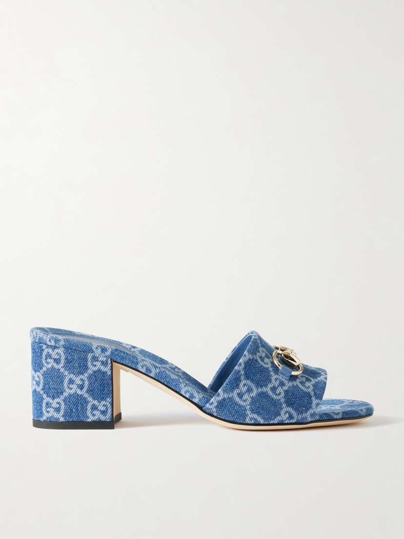Gucci Horsebit-embellished Logo-print Denim Mules