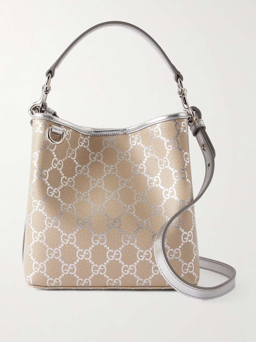 Gucci Gg Emblem Metallic-trimmed Printed Leather Shoulder Bag
