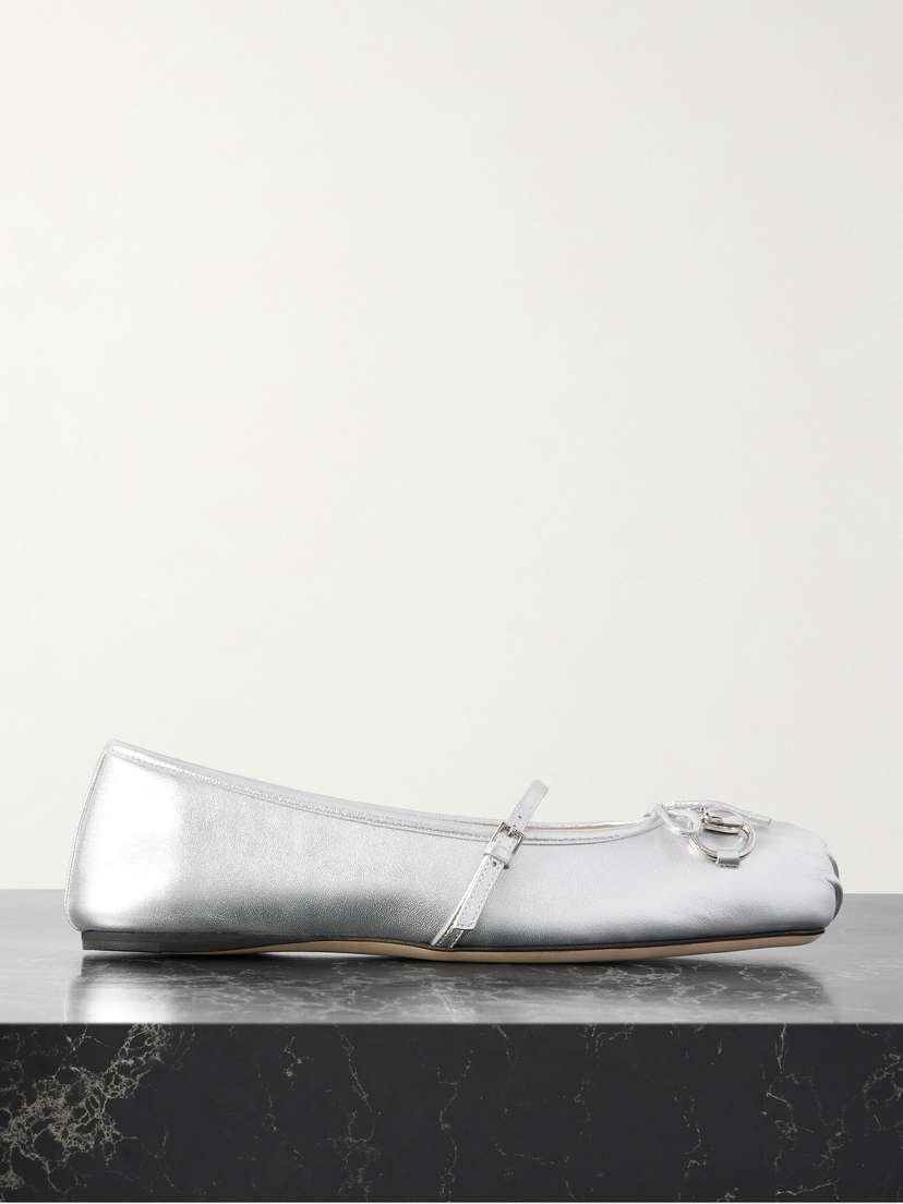 Gucci Horsebit Ballerina Metallic-leather Flats