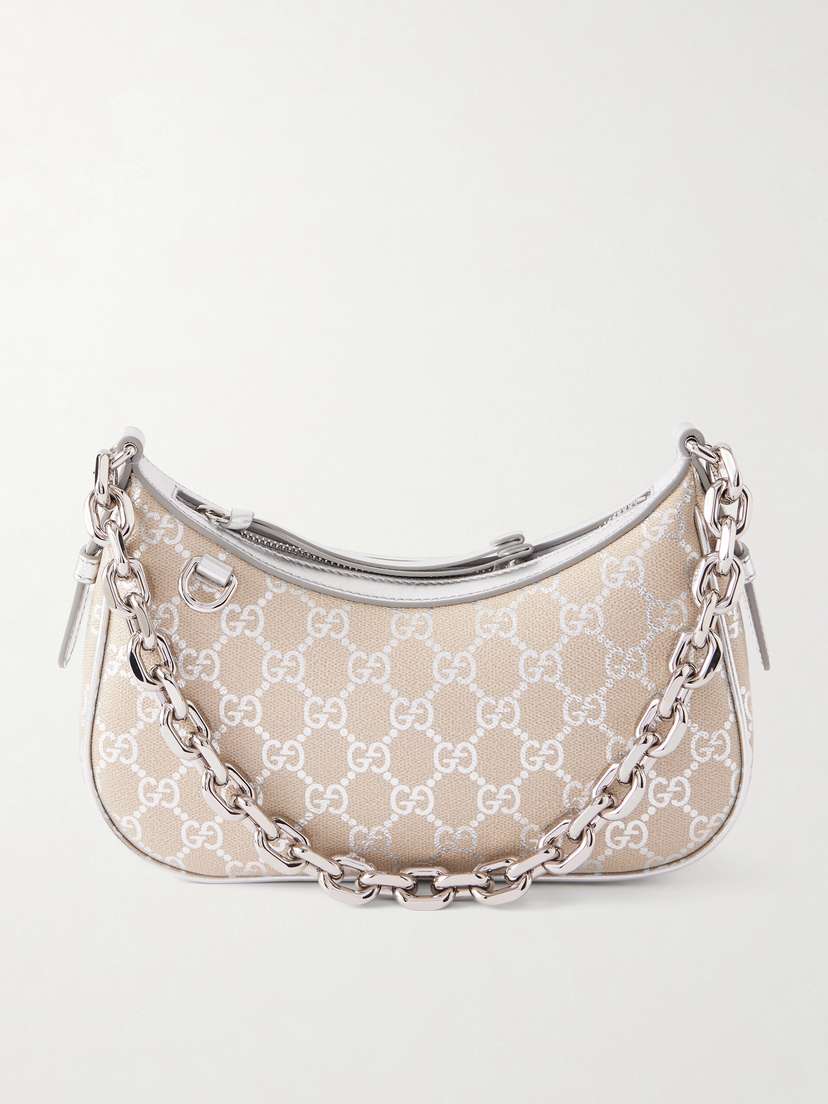 Gucci Gg Emblem Metallic-trimmed Printed Textured-leather Shoulder Bag