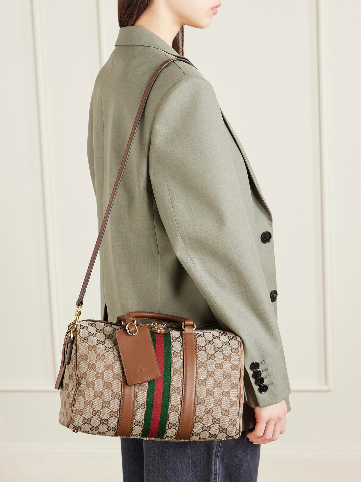 Ophidia Webbing And Leather-Trimmed Canvas-Jacquard Shoulder Bag