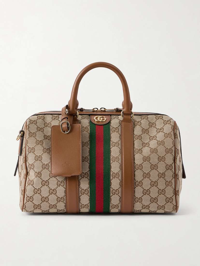 Gucci Ophidia Webbing And Leather-trimmed Canvas-jacquard Shoulder Bag