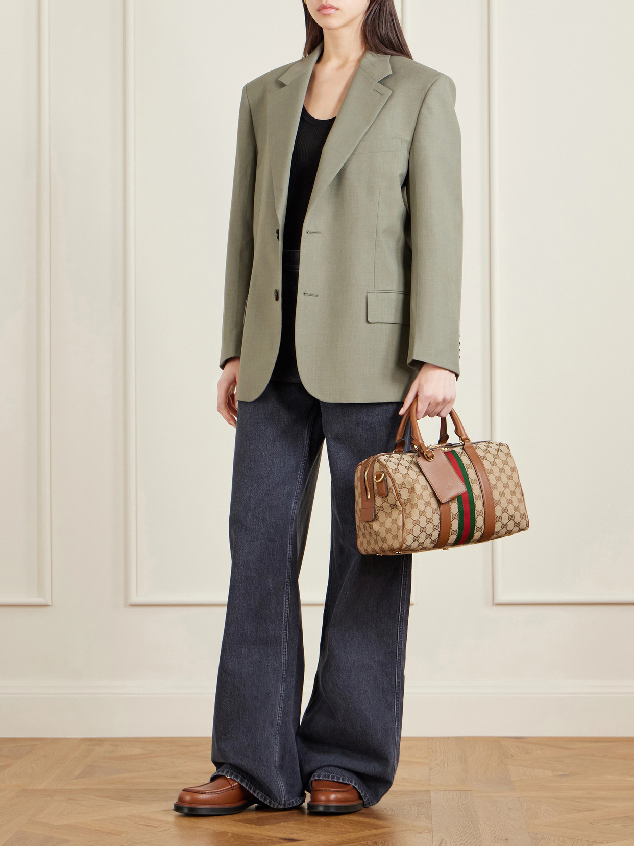 Ophidia Webbing And Leather-Trimmed Canvas-Jacquard Shoulder Bag