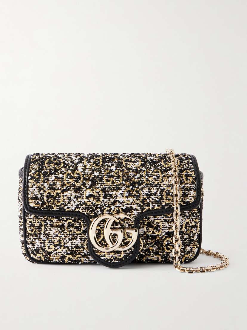 Gucci Gg Marmont Mini Leather-trimmed Bouclé-tweed Shoulder Bag