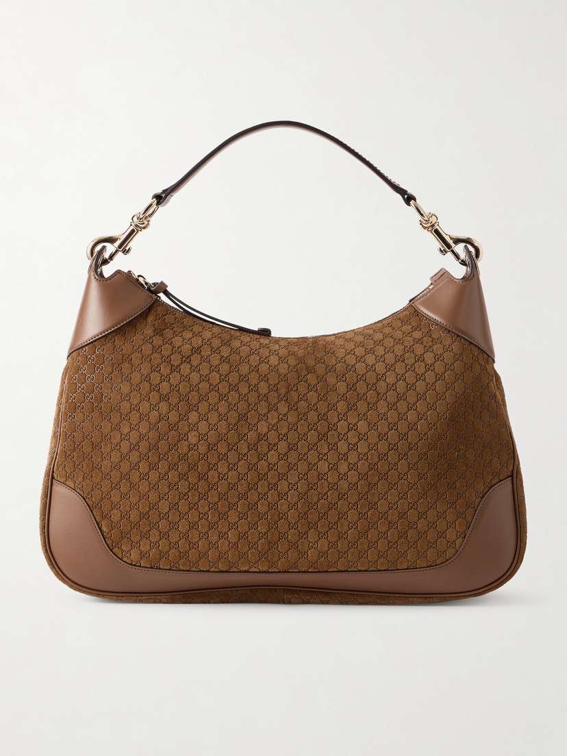 Gucci B Medium Leather-trimmed Debossed Suede Shoulder Bag