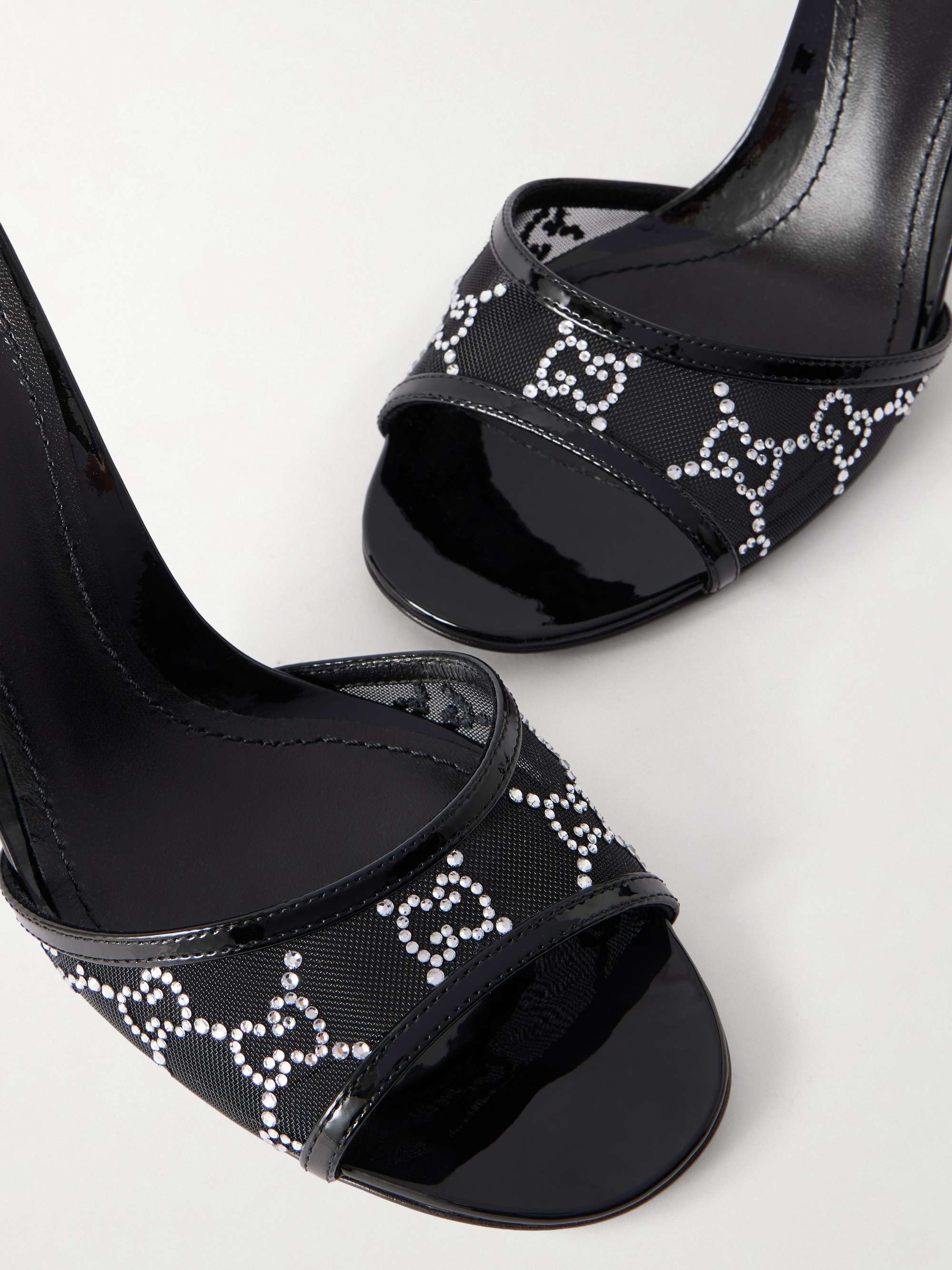 GUCCI Crystal-embellished leather-trimmed mesh sandals | NET-A-PORTER
