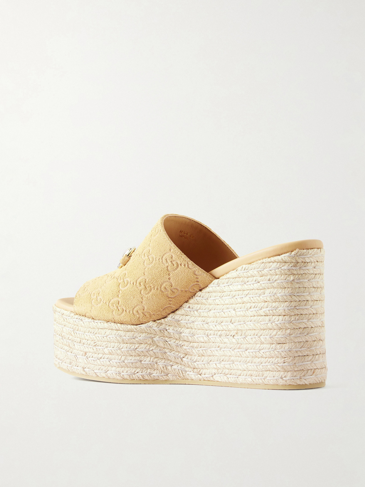 Horsebit-Embellished Logo-Debossed Suede Espadrilles Wedges