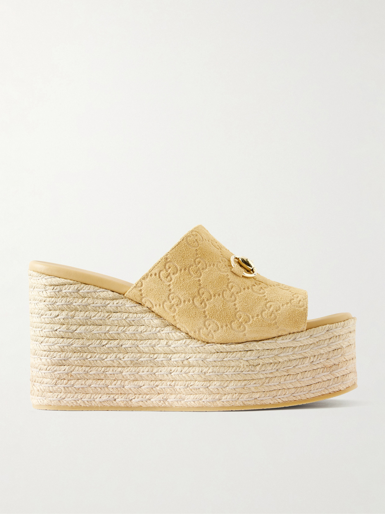 Horsebit-Embellished Logo-Debossed Suede Espadrilles Wedges