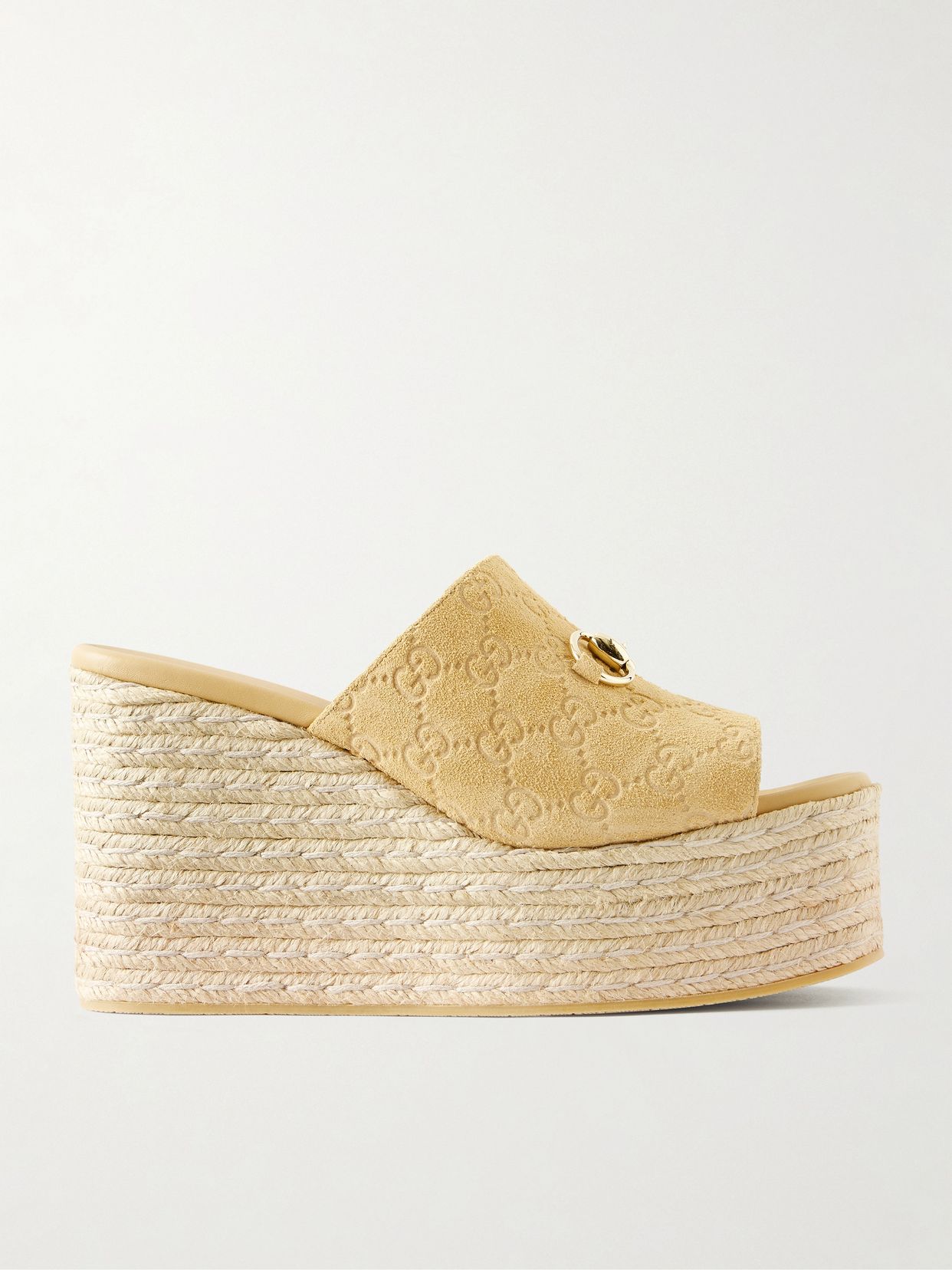Horsebit-embellished logo-debossed suede espadrilles wedges mules