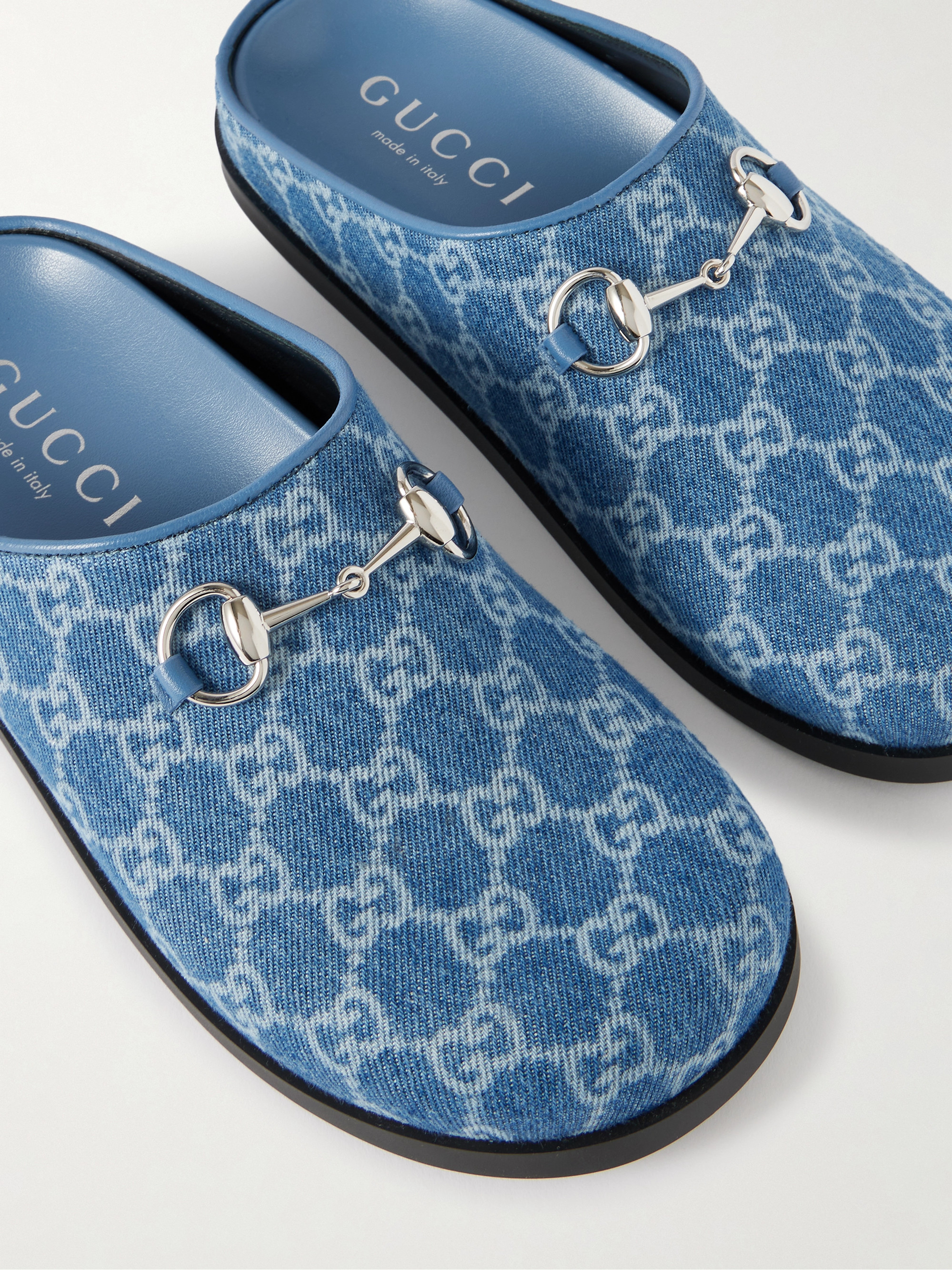 Gucci Horsebit-embellished printed denim mules thumbnail