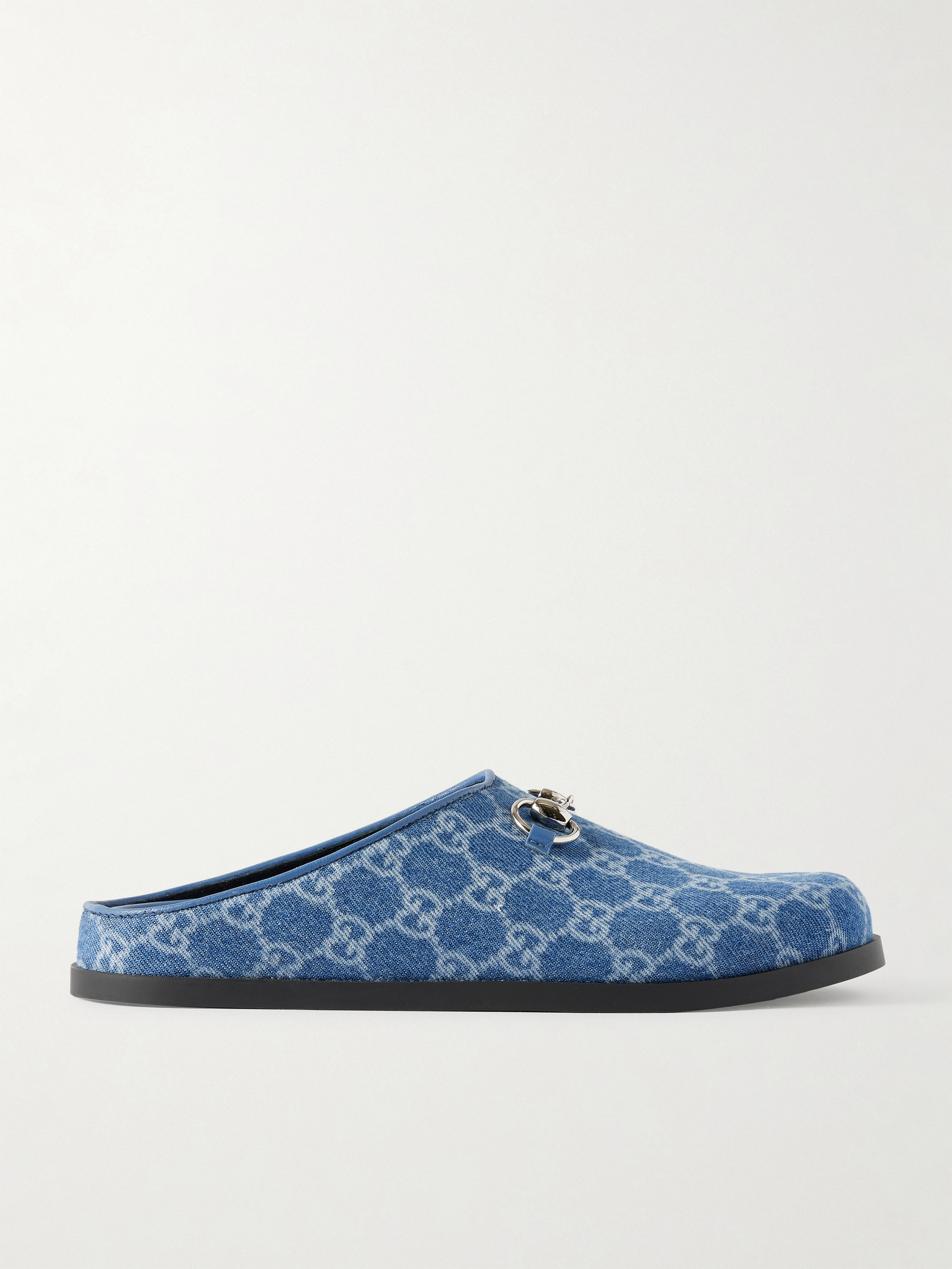 Gucci Horsebit-embellished printed denim mules
