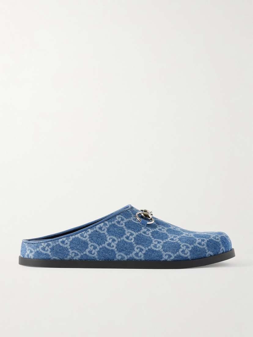 Gucci Horsebit-embellished Printed Denim Mules