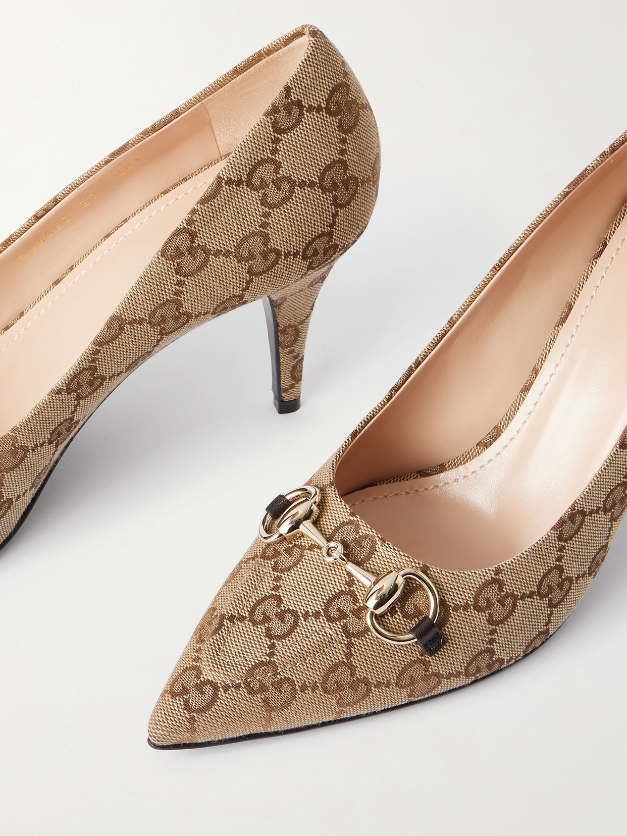 Horsebit-Detailed Canvas-Jacquard Pumps