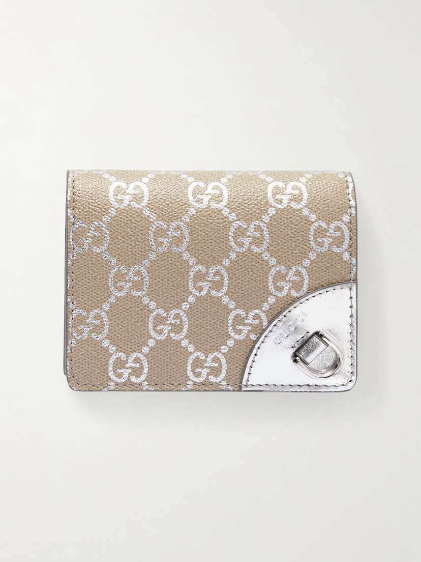 Gucci Gg Emblem Small Metallic-trimmed Printed Textured-leather Wallet