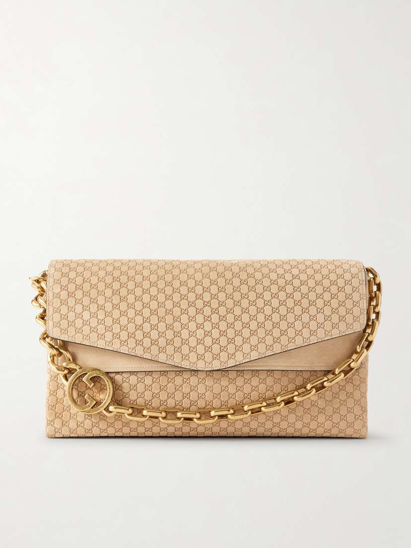 Gucci Large Debossed Suede Shoulder Bag