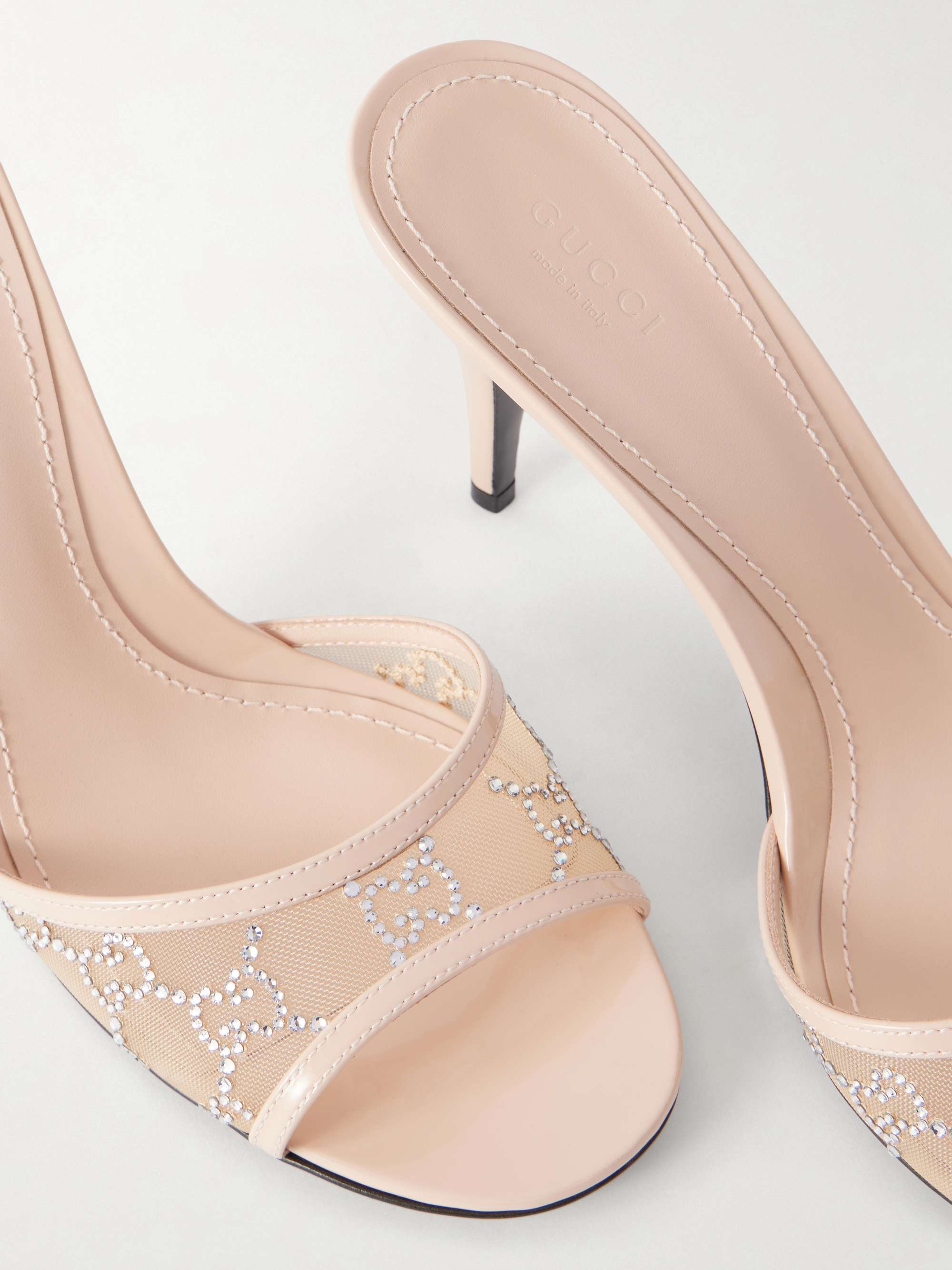 GUCCI Crystal-embellished leather-trimmed mesh sandals | NET-A-PORTER