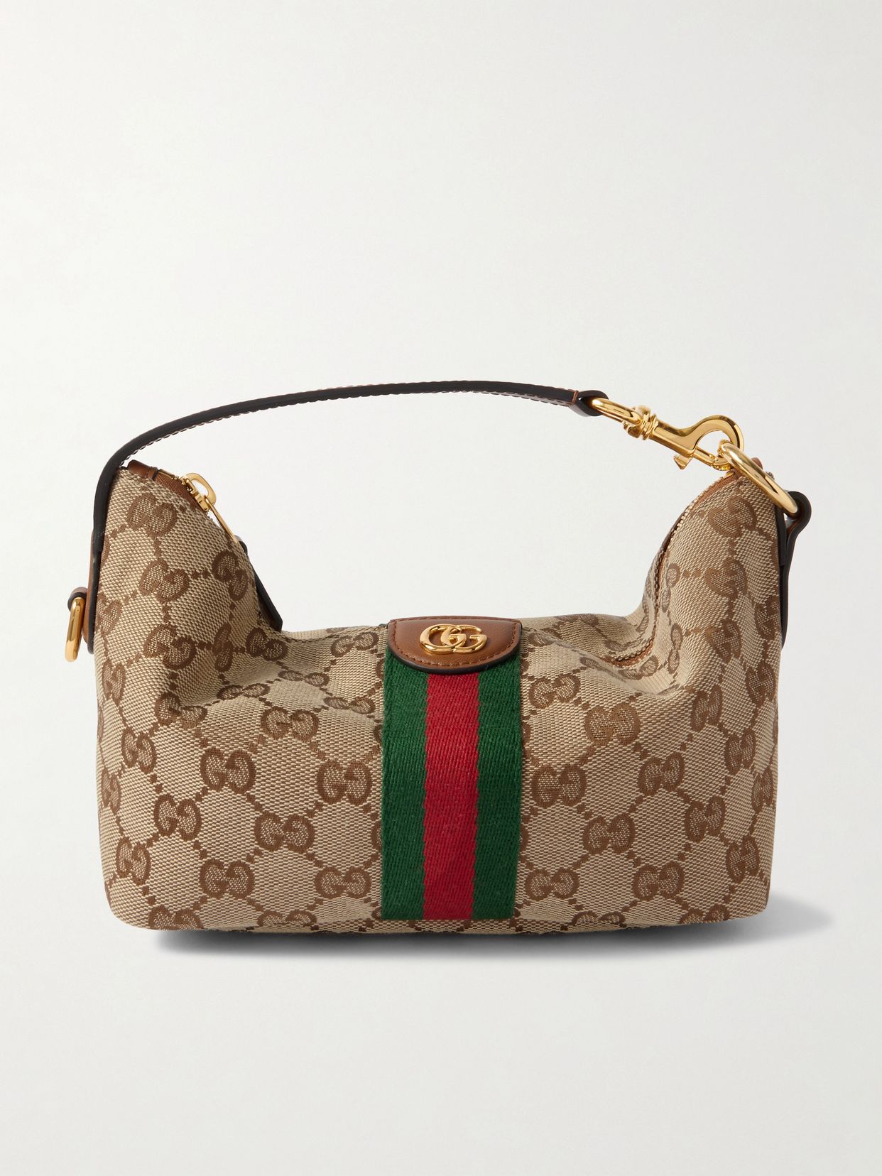 Ophidia mini leather-trimmed coated canvas-jacquard tote