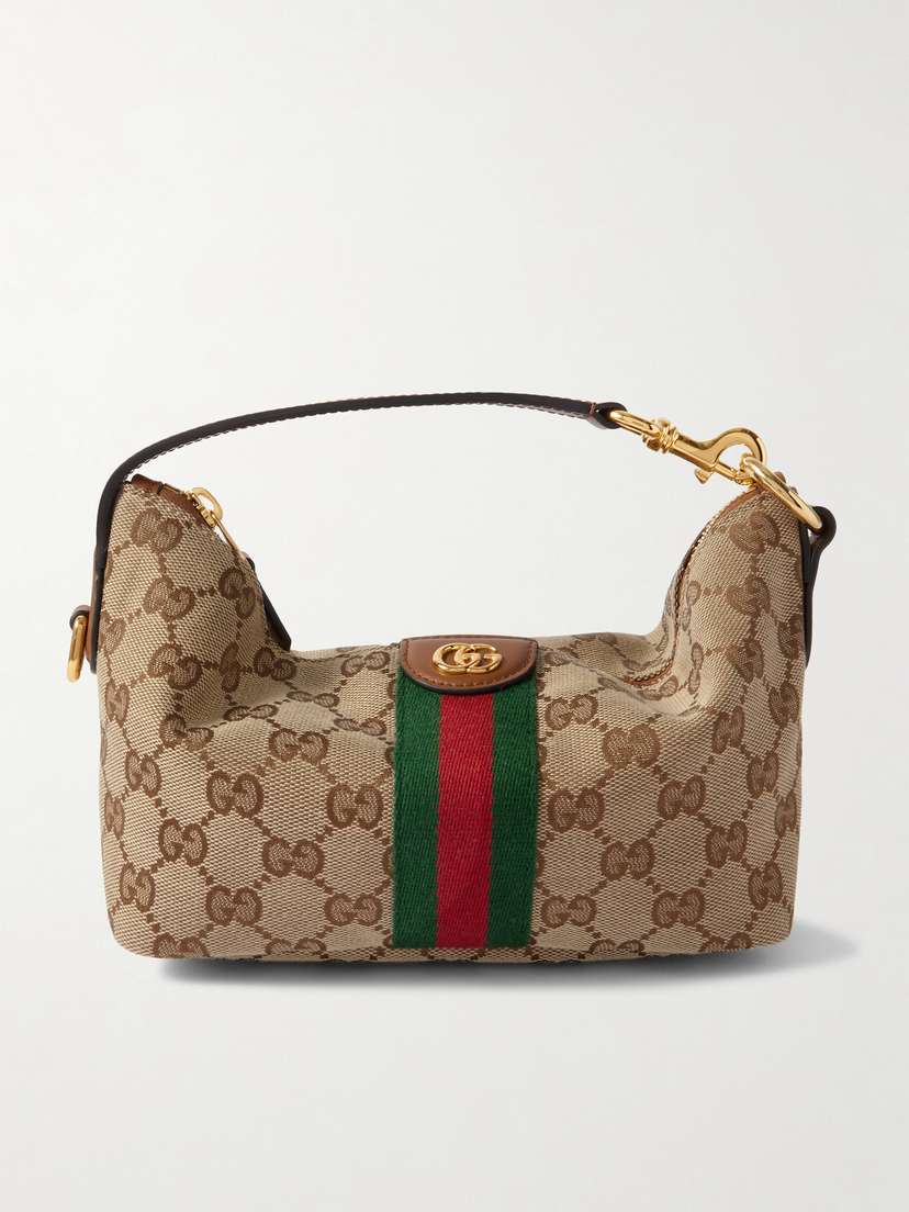 Gucci Ophidia Mini Leather And Webbing-trimmed Coated-canvas Tote
