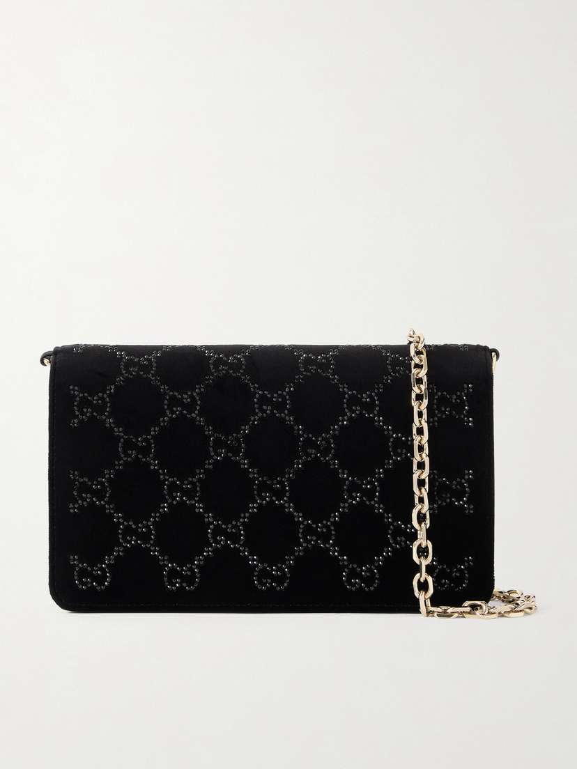 Gucci Crystal-embellished Velvet And Leather Shoulder Bag