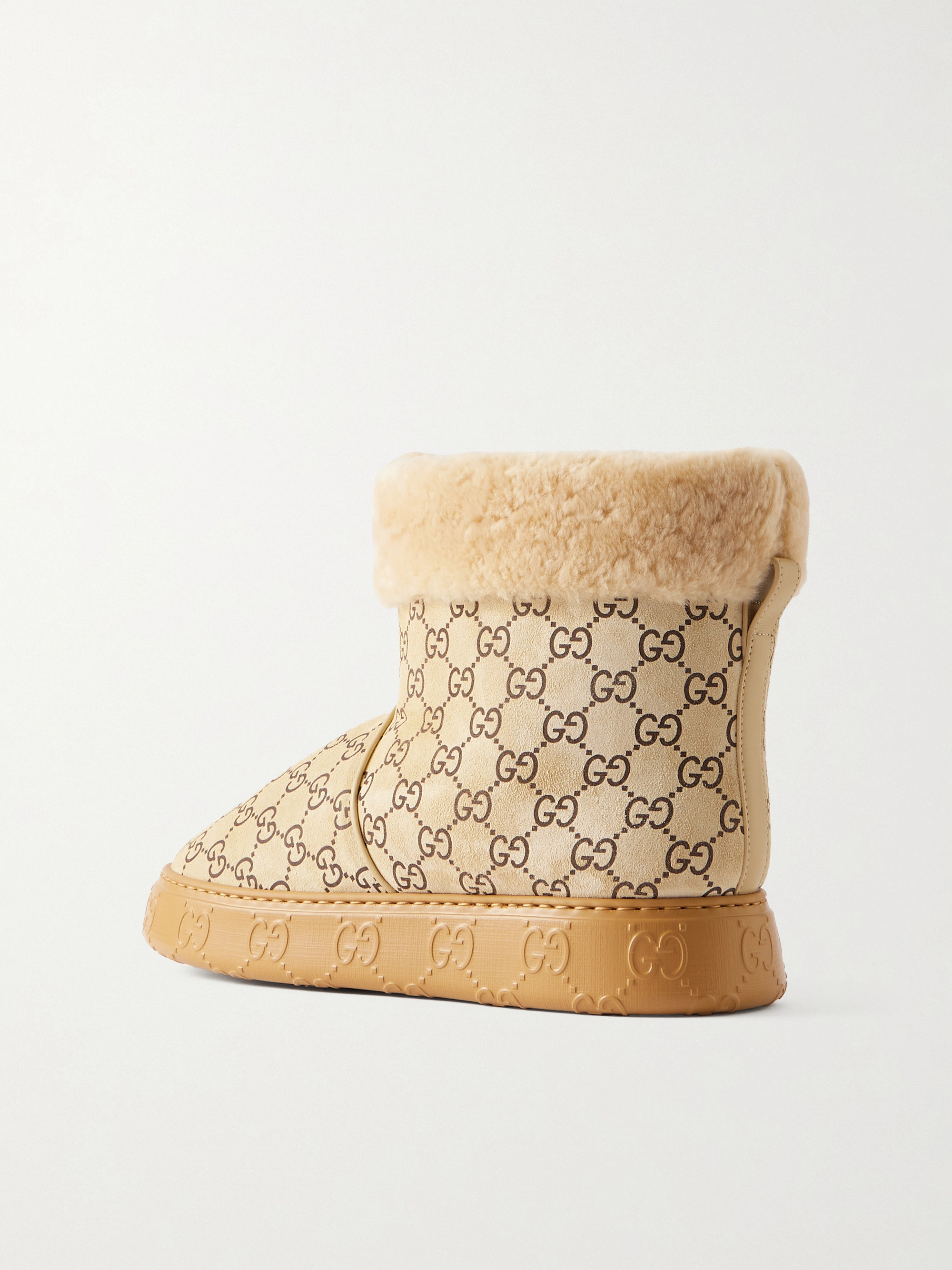 Gucci Logo-print suede and shearling ankle boots