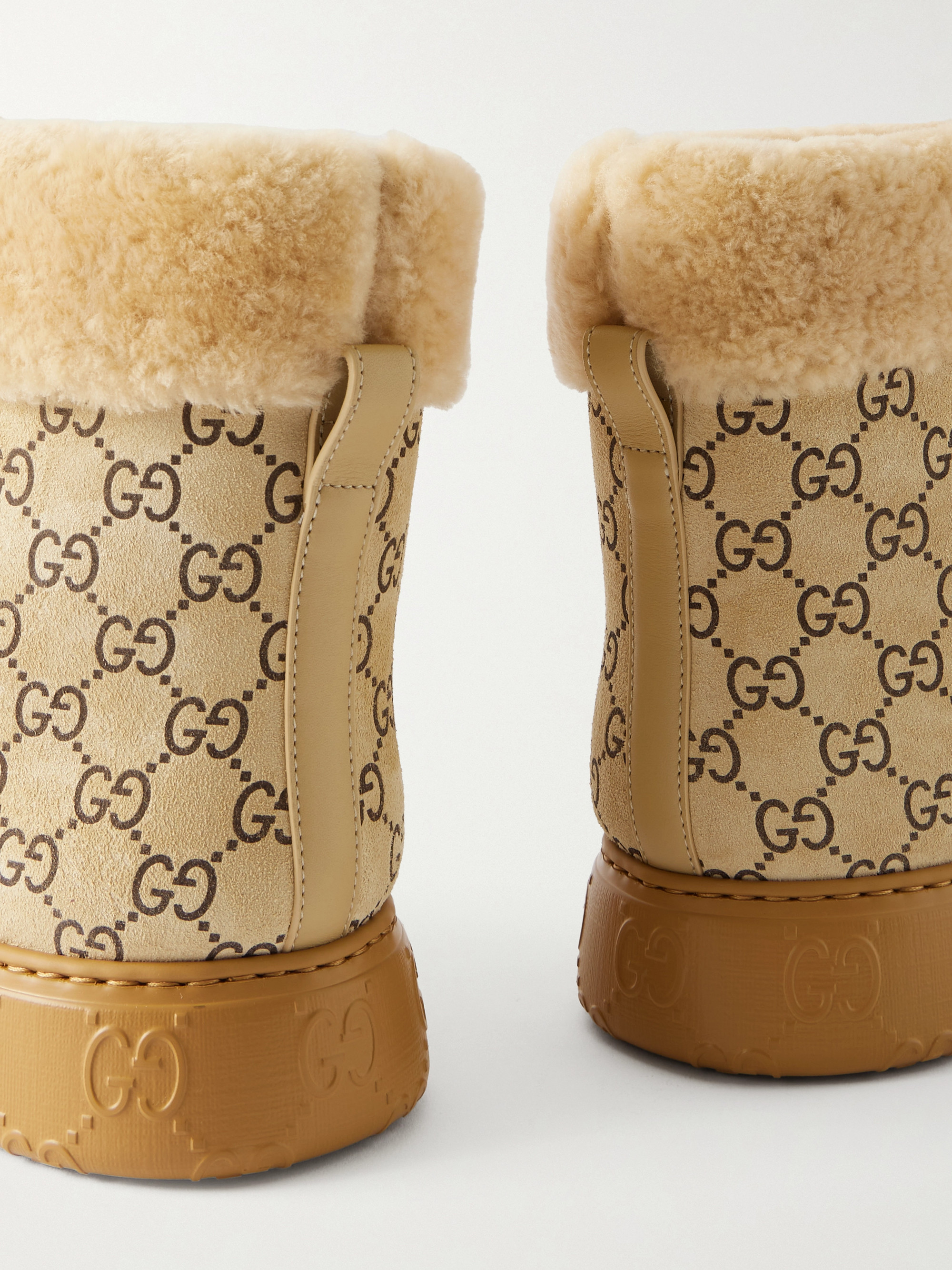 Gucci Logo-print suede and shearling ankle boots